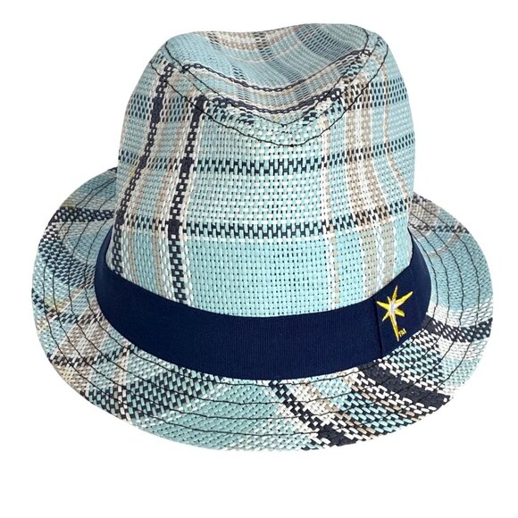 Tampa Bay Rays MLB Blue Plaid Fedora Hat Souvenir With Embroidered Star Logo - Picture 1 of 8